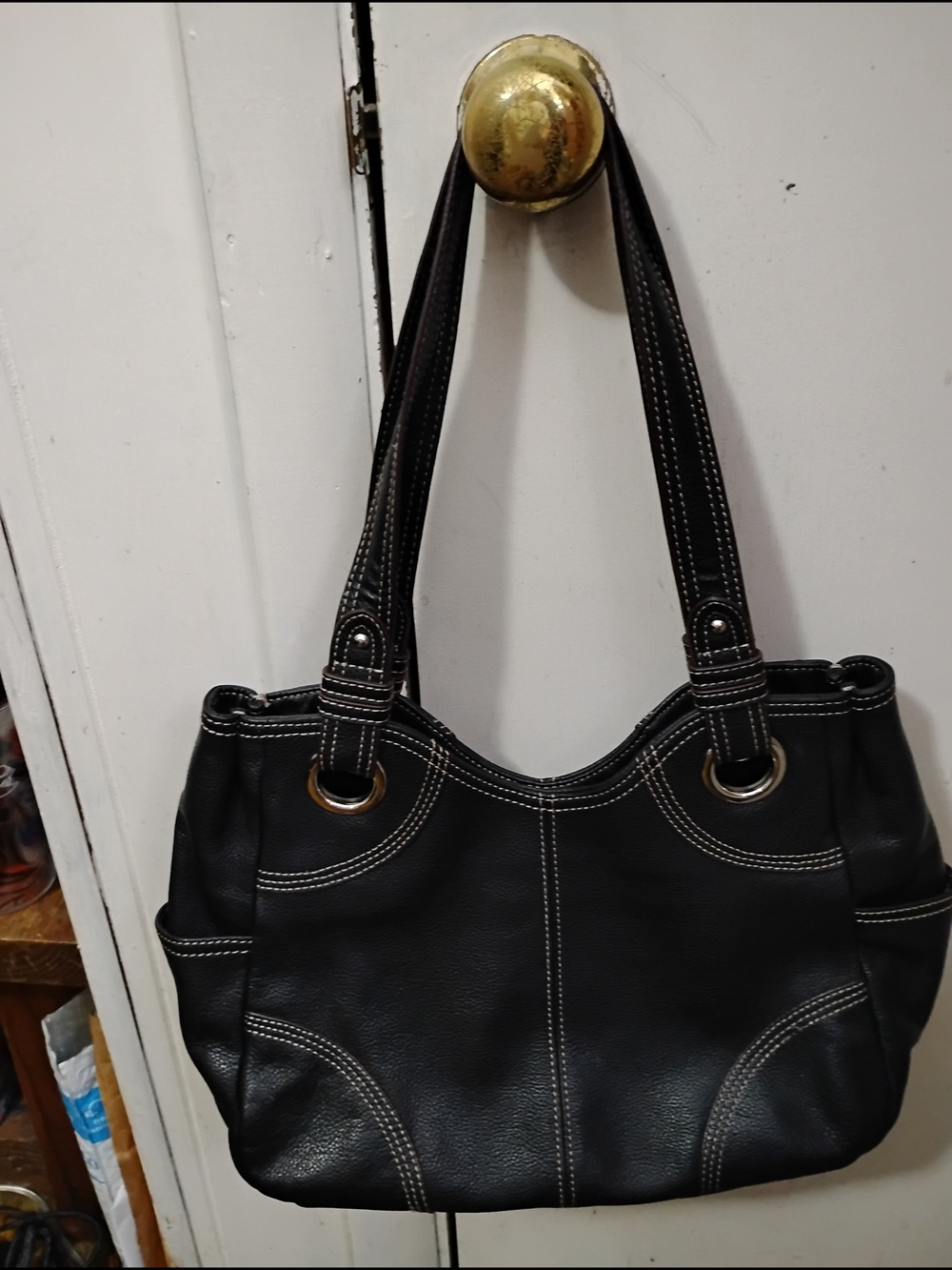 Tignanello Black Tote with White Contrast Stitching